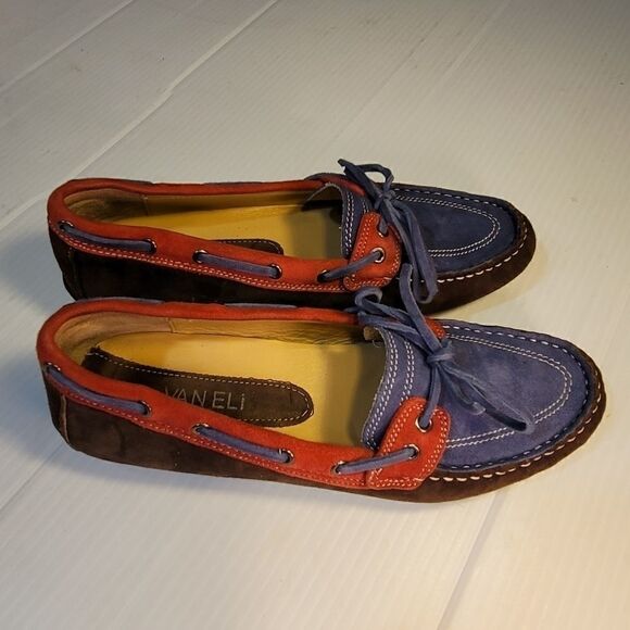 Vaneli Suede Driving Moccasins Red Blue size 6M - Picture 4 of 11